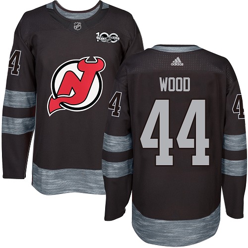 Adidas Devils #44 Miles Wood Black 1917-100th Anniversary Stitched NHL Jersey - Click Image to Close